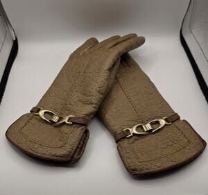 Vintage Brown Aris Snuggler Sherpa Lined Driving Gloves Women's Size Large Gold